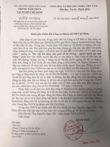 Công văn của VTV9 gửi Giám đốc Công an Thành phố Hồ Chí Minh. Công văn của VTV9 gửi Giám đốc Công an Thành phố Hồ Chí Minh.