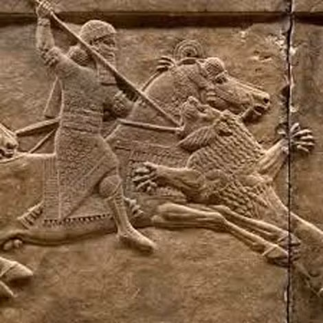 Vua Nabopolassar đi săn sư tử (tranh khắc trên tường tìm thấy trong di chỉ thuộc phế tích Nineveh).