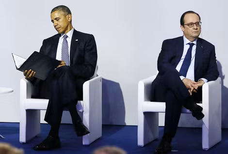 Ông F.Hollande và ông Barack Obama trong một cuộc gặp. Ảnh: Getty.