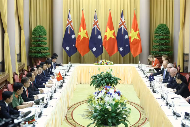 Quang cảnh hội đàm Việt Nam-Australia. Ảnh: VGP/Nhật Bắc. Quang cảnh hội đàm Việt Nam-Australia. Ảnh: VGP/Nhật Bắc.