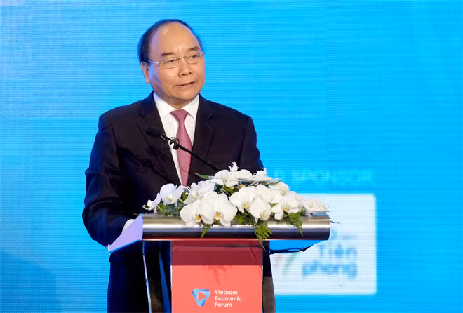 Thủ tướng phát biểu tại Diễn đàn cấp cao Công nghệ thông tin-truyền thông Việt Nam. Ảnh: VGP/Quang Hiếu.