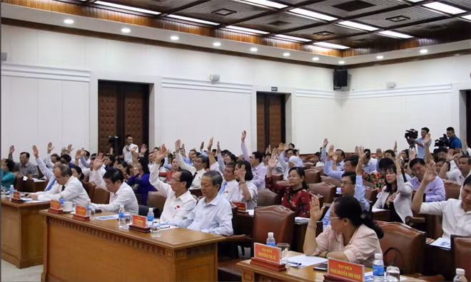 Biểu quyết thông qua nghị quyết miễn nhiệm chức vụ Phó chủ tịch đối với ông Lê Văn Khoa.