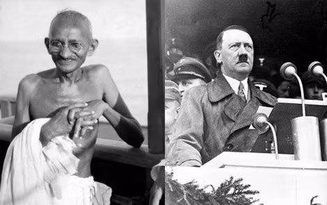 Nhà lãnh đạo Mahatma Gandhi và Hitler. Ảnh: Getty.