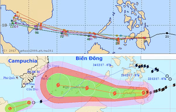 Dự báo hướng di chuyển bão số 16 của Việt Nam sát với các đài quốc tế Dự báo hướng di chuyển bão số 16 của Việt Nam sát với các đài quốc tế