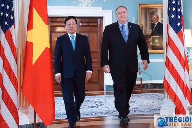 Ngoại trưởng Mỹ Mike Pompeo và Phó Thủ tướng, Bộ trưởng Ngoại giao Phạm Bình Minh trong một cuộc gặp trước đây. Ảnh Thế giới & Việt Nam.