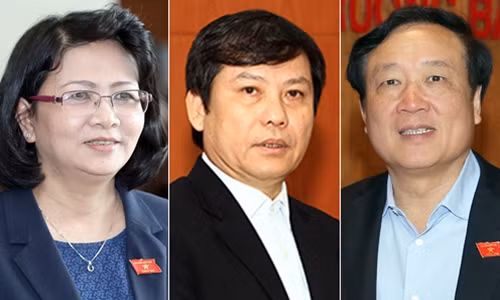 Phó Chủ tịch nước Đặng Thị Ngọc Thịnh, Viện trưởng VKSND tối cao Lê Minh Trí và Chánh án TAND tối cao Nguyễn Hòa Bình. Ảnh Giang Huy