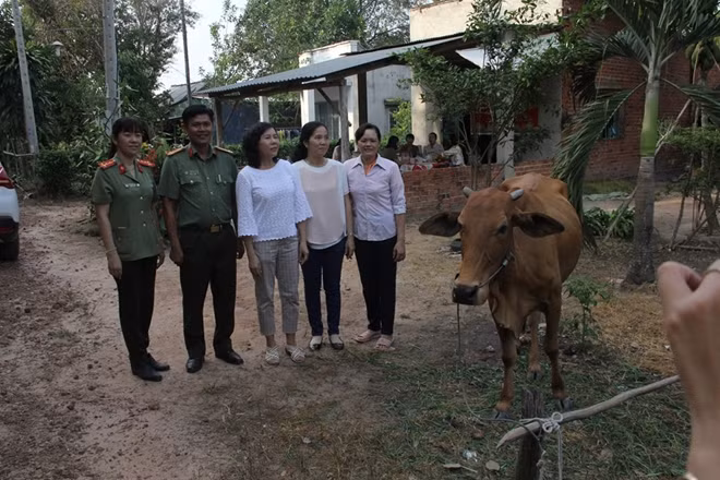 Hội phụ nữ Công an Tây Ninh trao bò cho gia đình chị Rô