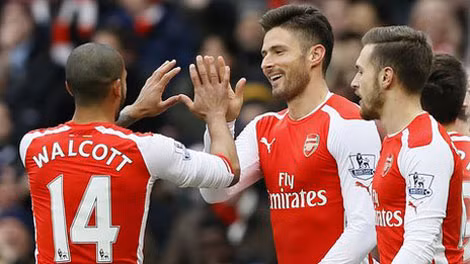 Các cầu thủ Arsenal ăn mừng sau chiến thắng đậm 5-0. (Ảnh BBC)