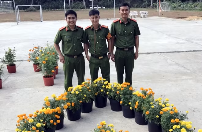 Khuôn viên đơn vị được trang trí hoa cảnh, tạo không khí mùa Xuân.