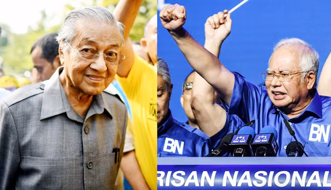 Bầu cử Hạ viên Malaysia thực chất là cuộc đua song mã giữa đương kim Thủ tướng Najib Razak và cựu Thủ tướng Mahathir Mohamad. Ảnh: Getty.