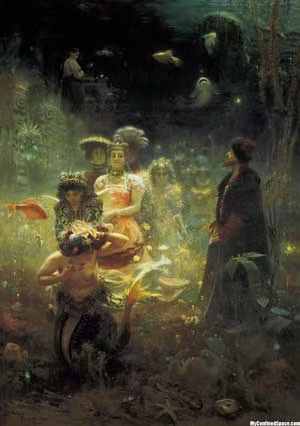 Người cá trong bức "Sadko trong Vương quốc dưới nước" của họa sĩ Nga Ilya Repin (1844 - 1930).