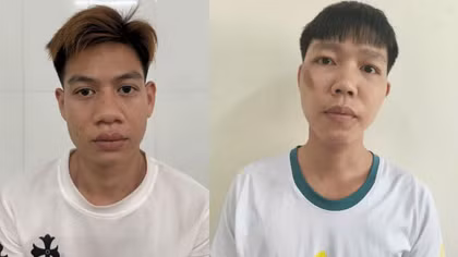 Hai đối tượng Bùi Văn Đạt và Bùi Mạnh Thắng tại cơ quan Công an.