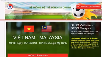 Cẩn trọng website giả mạo bán vé Chung kết AFF Cup 2018