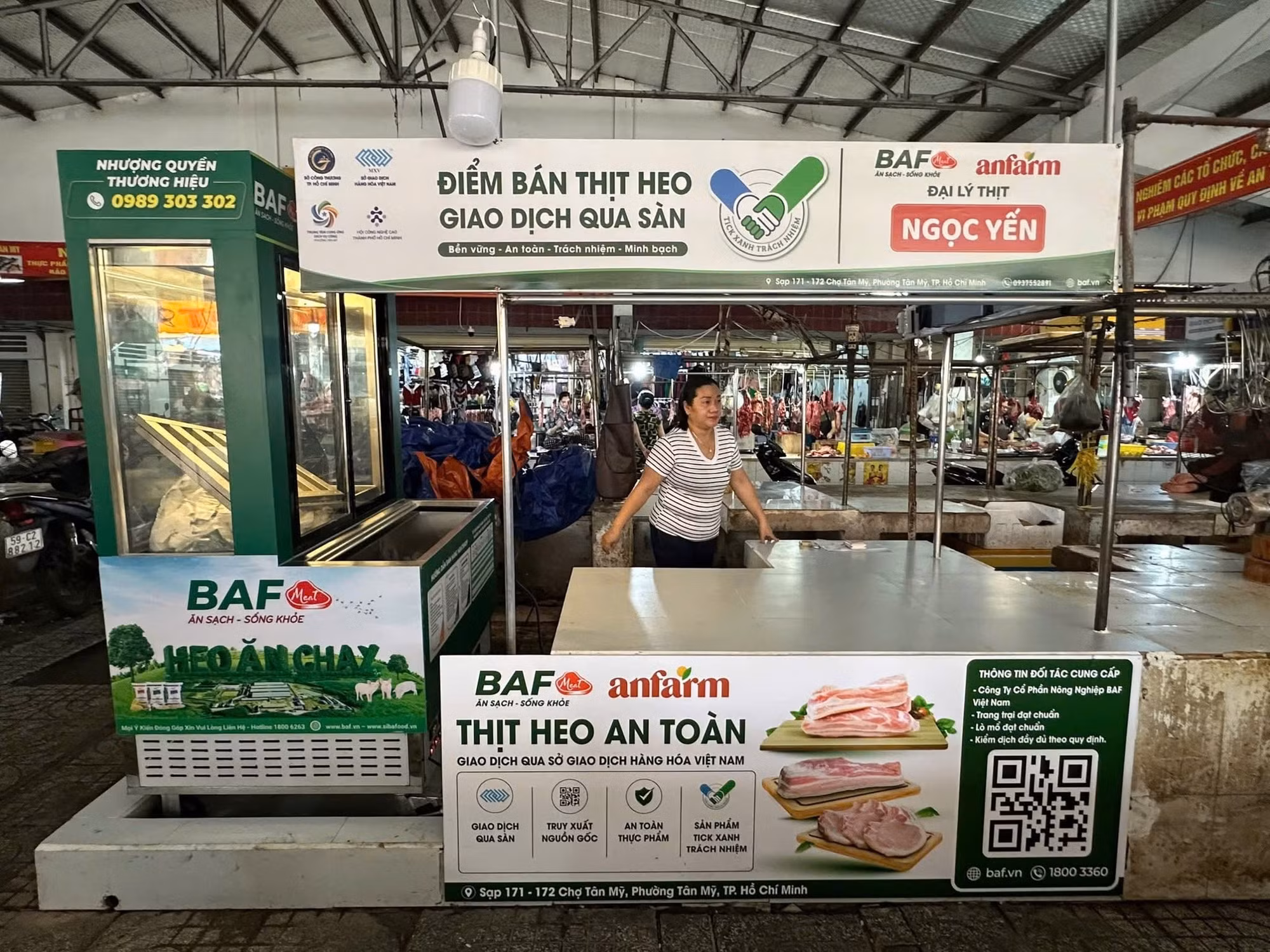 Từ ngày 9/6/2026, chợ Tân Mỹ đã chính thức khai trương sạp thịt heo đạt chuẩn Tick xanh trách nhiệm và giao dịch trên Sàn thịt heo TP Hồ Chí Minh.
