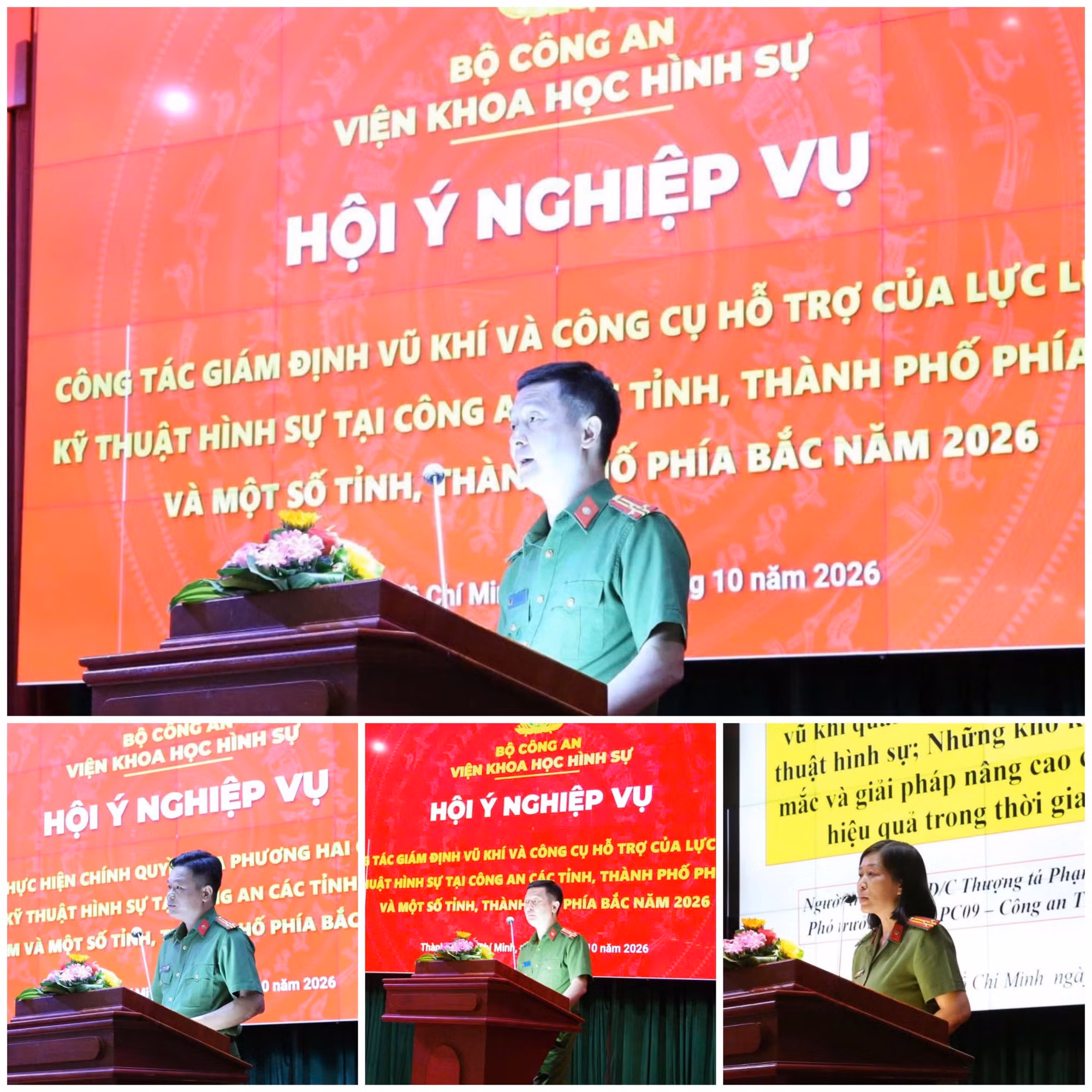 Đại diện Phòng Kỹ thuật hình sự Công an các tỉnh, thành trình bày tham luận, trao đổi, cùng các đơn vị chuyên môn Viện Khoa học hình sự giải đáp, hướng dẫn.