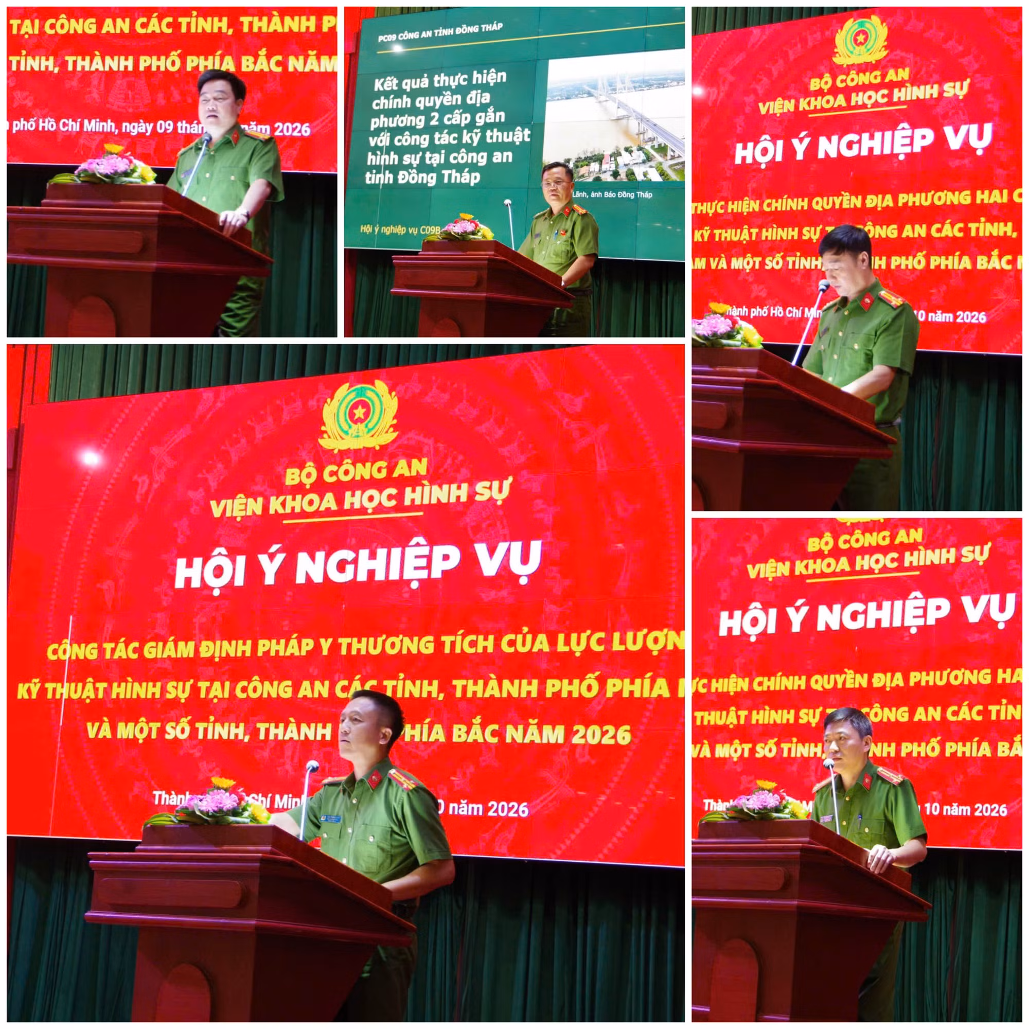 Đại diện Phòng Kỹ thuật hình sự Công an các tỉnh, thành trình bày tham luận, trao đổi, cùng các đơn vị chuyên môn Viện Khoa học hình sự giải đáp, hướng dẫn.
