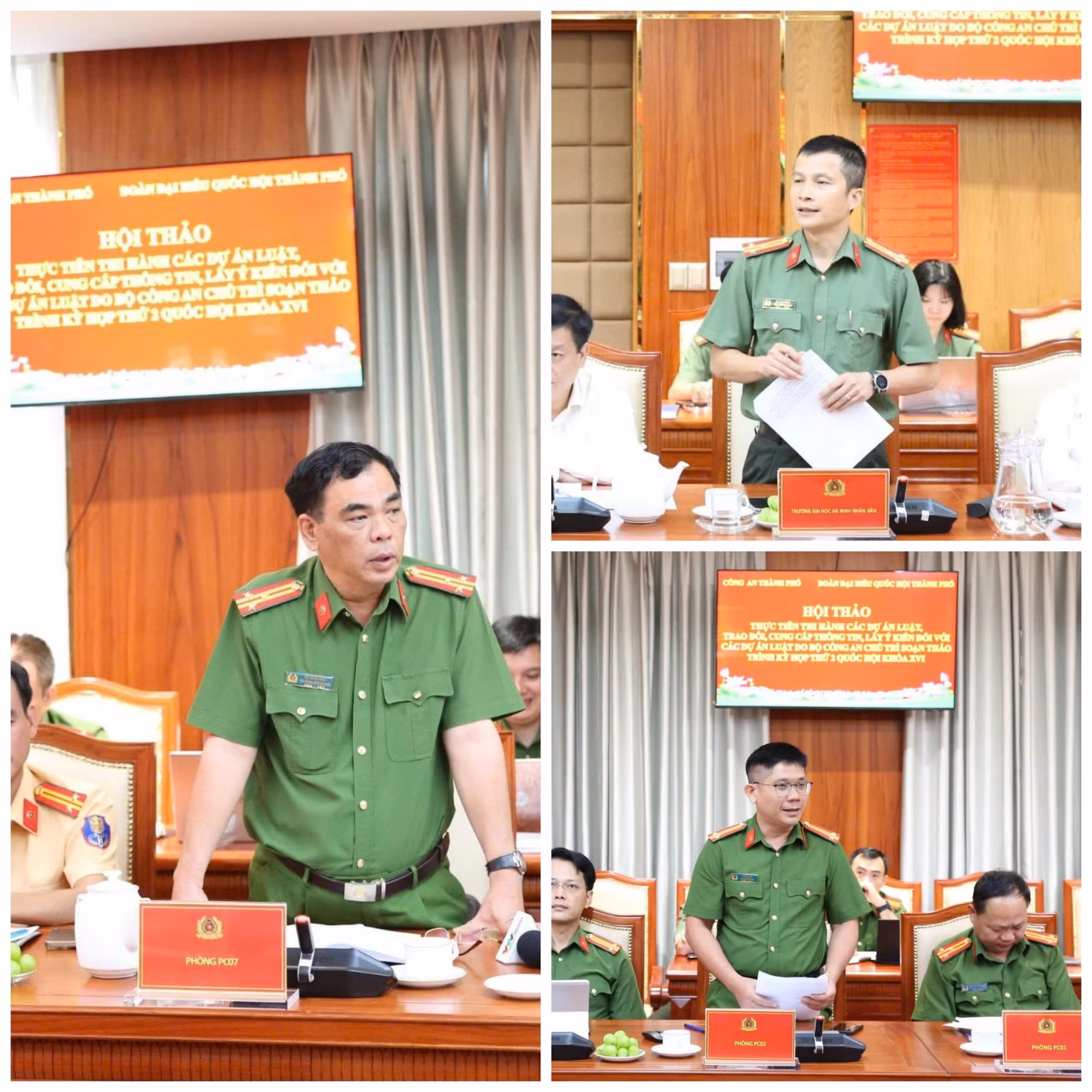 Đại diện các phòng nghiệp vụ Công an TP Hồ Chí Minh tham luận, đóng góp ý kiến.