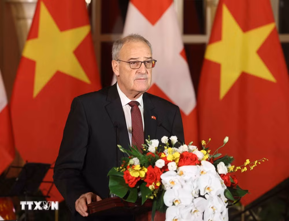 Tổng thống Liên bang Thụy Sĩ Guy Parmelin phát biểu.