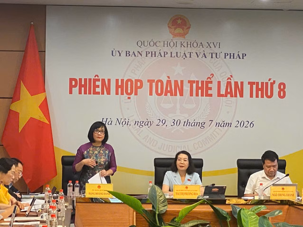 Đồng chí Đặng Hoàng Oanh, Thứ trưởng Bộ Tư pháp phát biểu tại phiên họp.