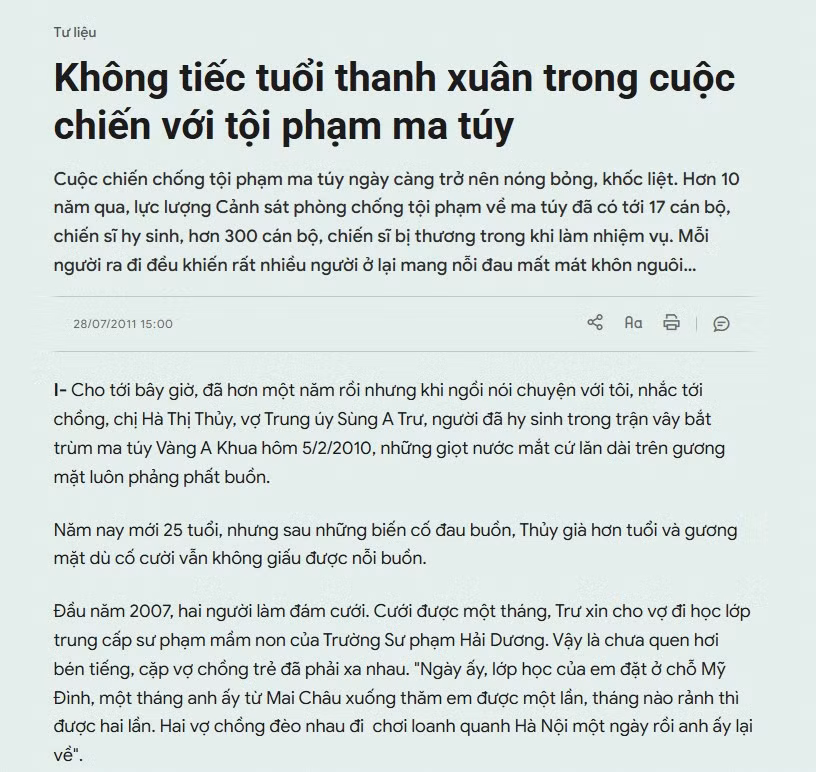 Bài phóng sự viết về hoàn cảnh của chị Hà Thị Thủy trên Chuyên đề An ninh thế giới tháng 7/2011.