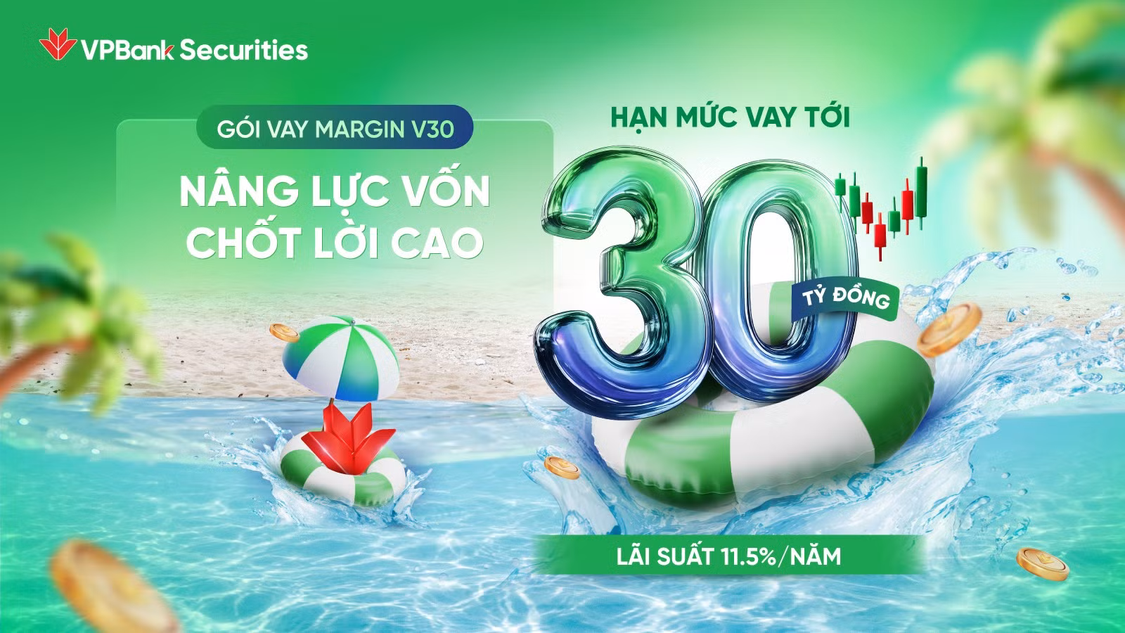 Gói vay margin V30 có hạn mức 30 tỷ đồng, lãi suất ưu đãi 11,5%/năm. Ảnh: VPBankS