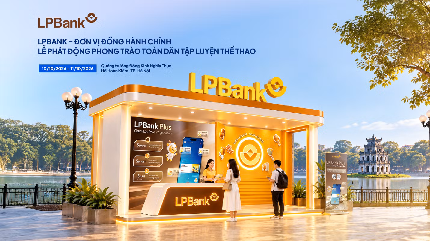 Phối cảnh gian hàng của LPBank tại Lễ phát động Phong trào Toàn dân tập luyện thể thao.