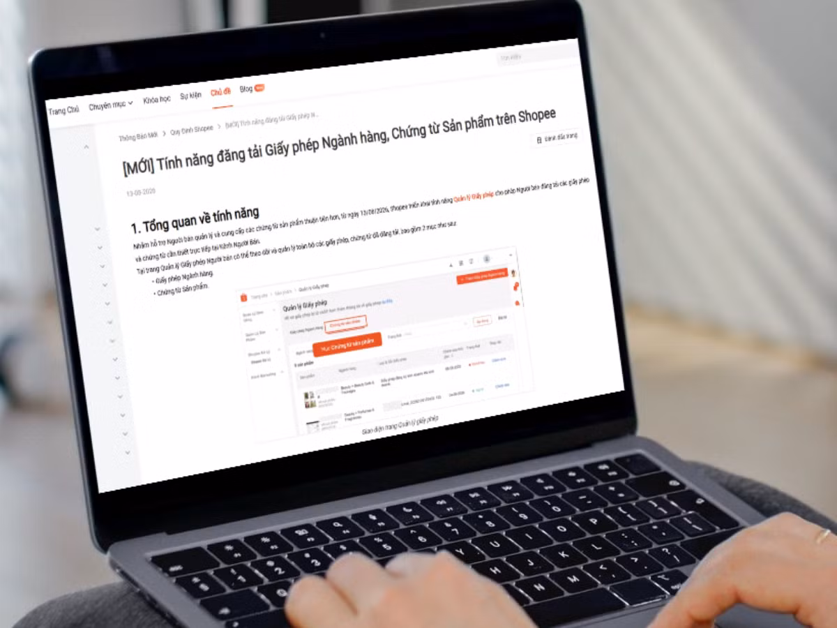Shopee mới ra mắt tính năng đăng tải giấy phép ngành hàng, chứng từ sản phẩm trên Kênh Người bán.