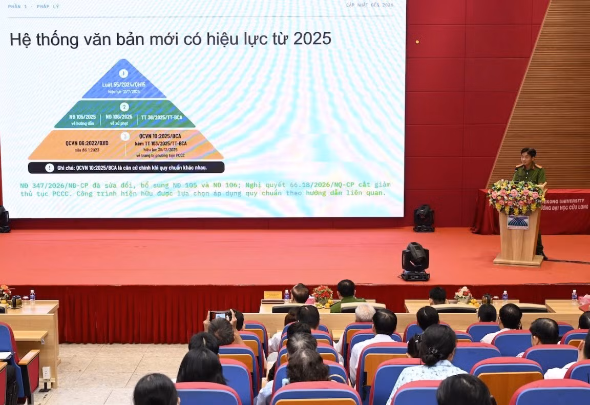 Báo cáo viên trình bày hệ thống văn bản pháp luật mới.